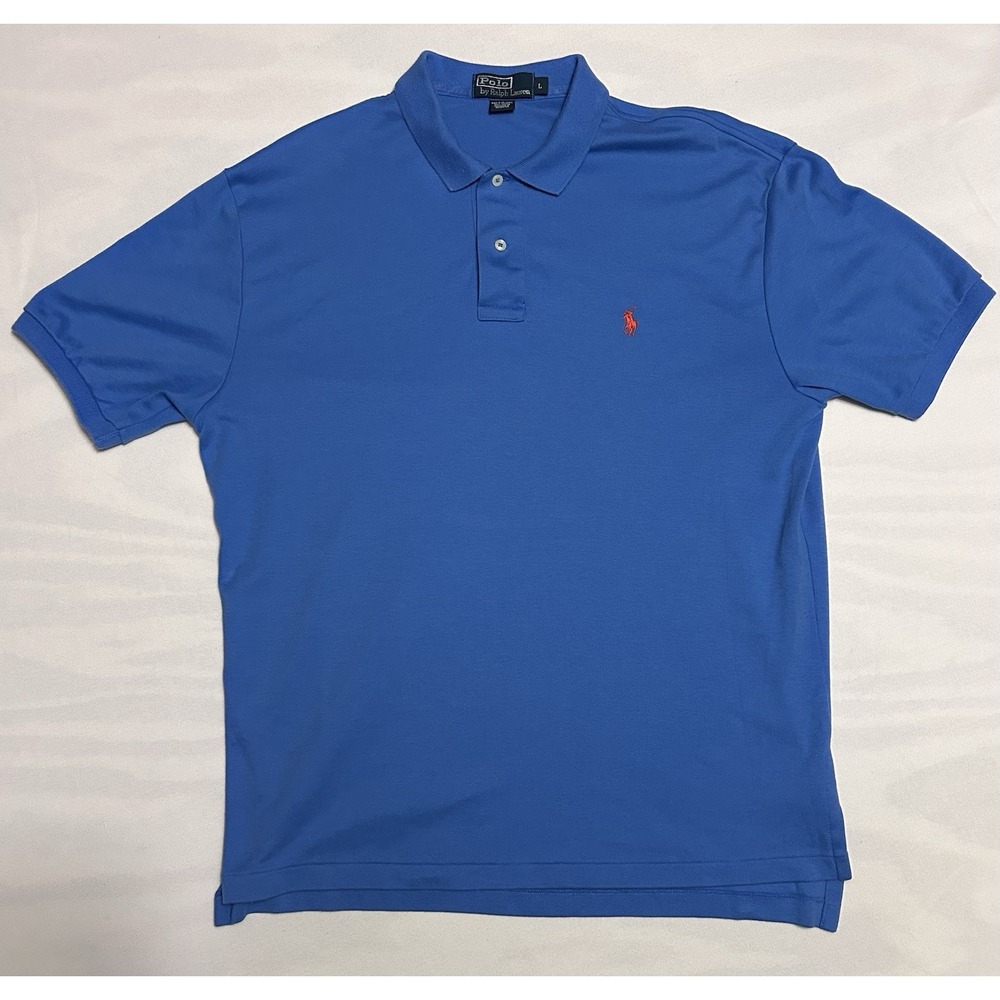 Vntg Polo Ralph Lauren Size Large Short Sleeve Blue 100% Cotton
